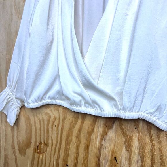 Banana Republic Women’s RUFFLE NECK WRAP TOP White Blouse L Cottagecore Peasant - Picture 5 of 8